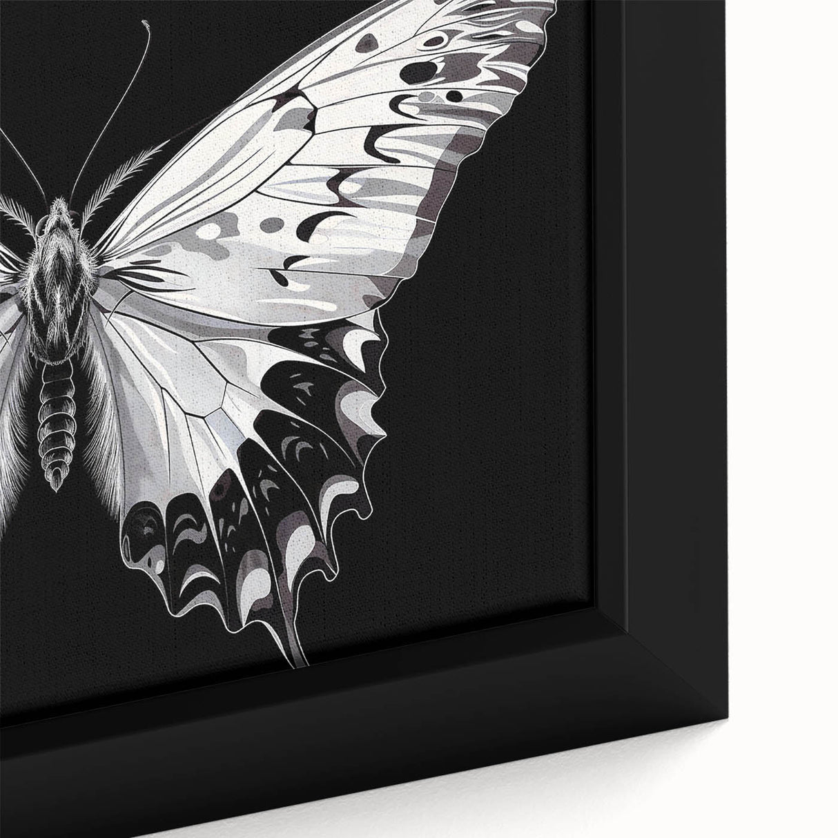 Close-up of a framed canvas depicting a vibrant butterfly design, showcasing intricate details and vivid colors, perfect for insect and arachnid-themed wall art collection.