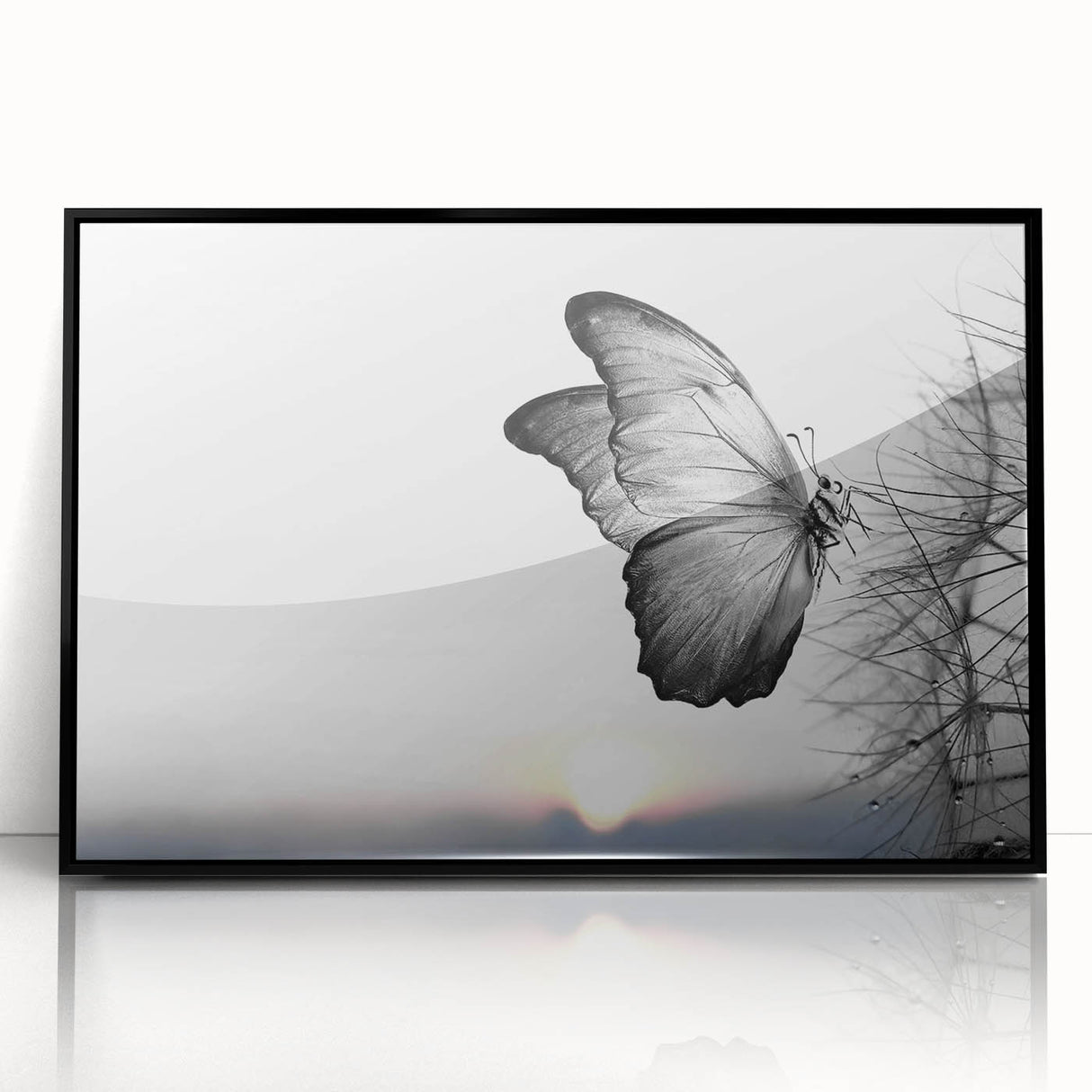 Framed wall art showcasing a vibrant butterfly design, part of the Insect and Arachnid Collection, with a sleek black frame, perfect for modern decor.