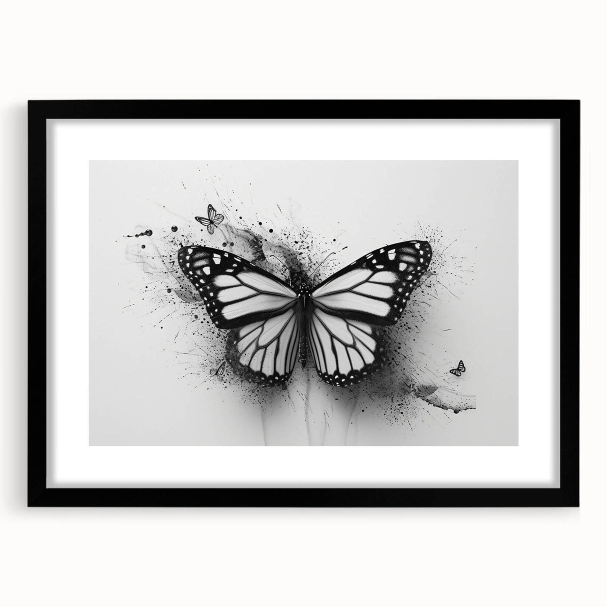 Framed wall art collection showcasing a butterfly design featuring intricate insect and arachnid details, presented in a sleek black frame with a mat for an elegant look.
