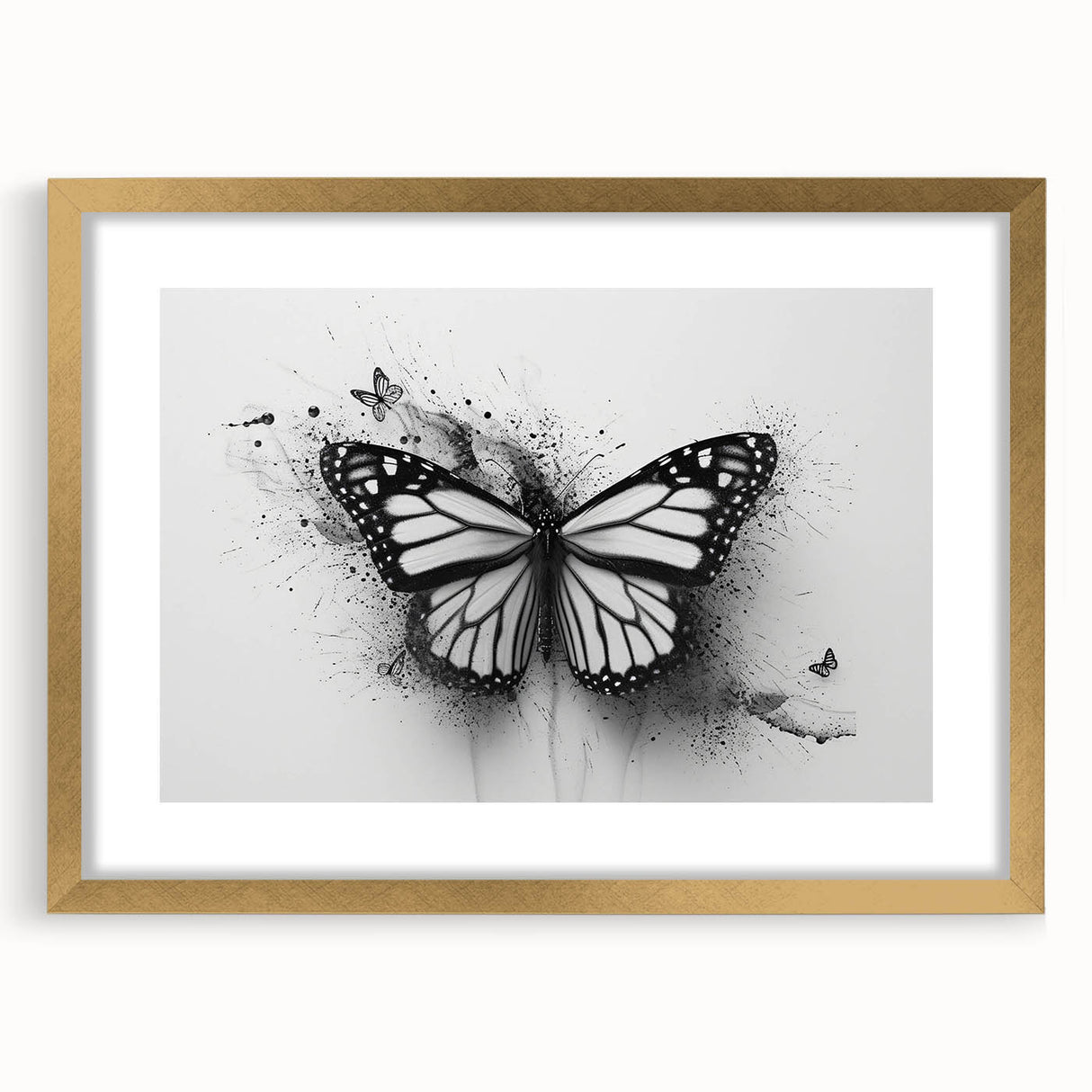 Gold-framed wall art collection showcasing intricate insect and arachnid butterfly designs, elegantly matted for enhanced display, perfect for nature-inspired decor.