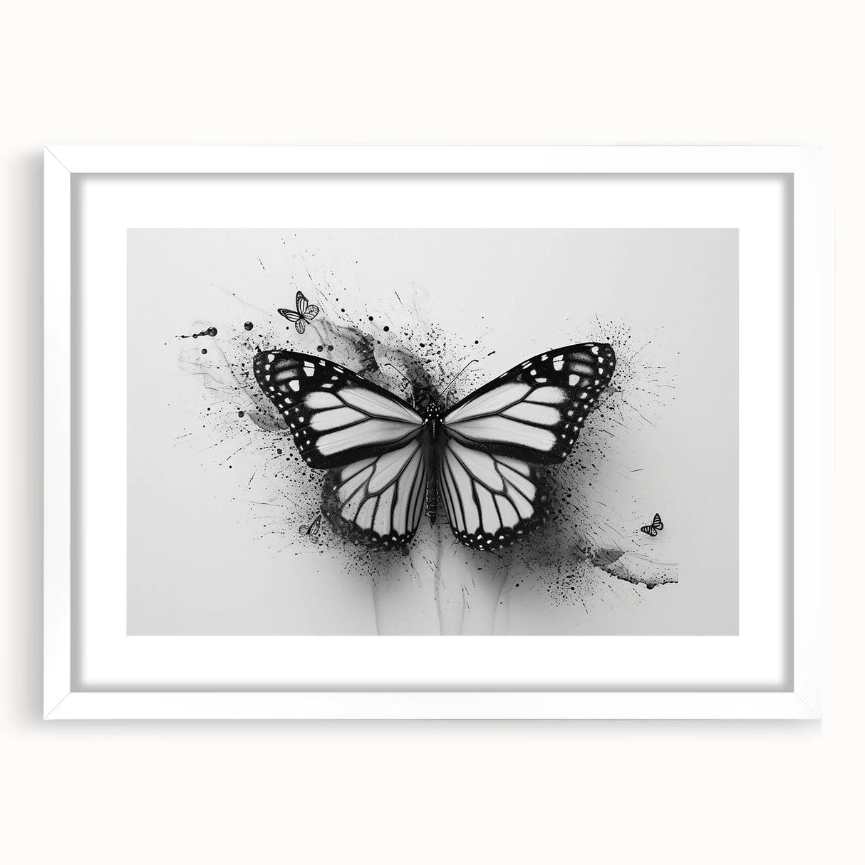 Framed wall art collection featuring intricate butterfly and insect designs on a white mat, perfect for adding a touch of nature-inspired elegance to home decor.