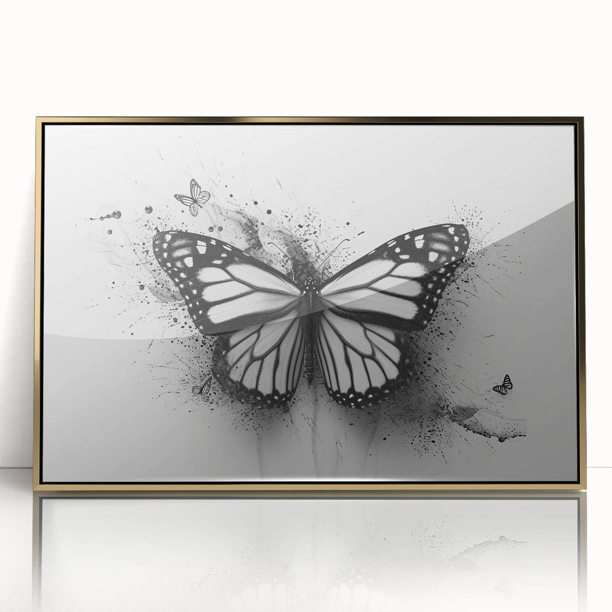 Framed wall art featuring an intricate butterfly design, showcasing vibrant colors and gold accents, perfect for enhancing any modern decor. Ideal for insect and arachnid enthusiasts.