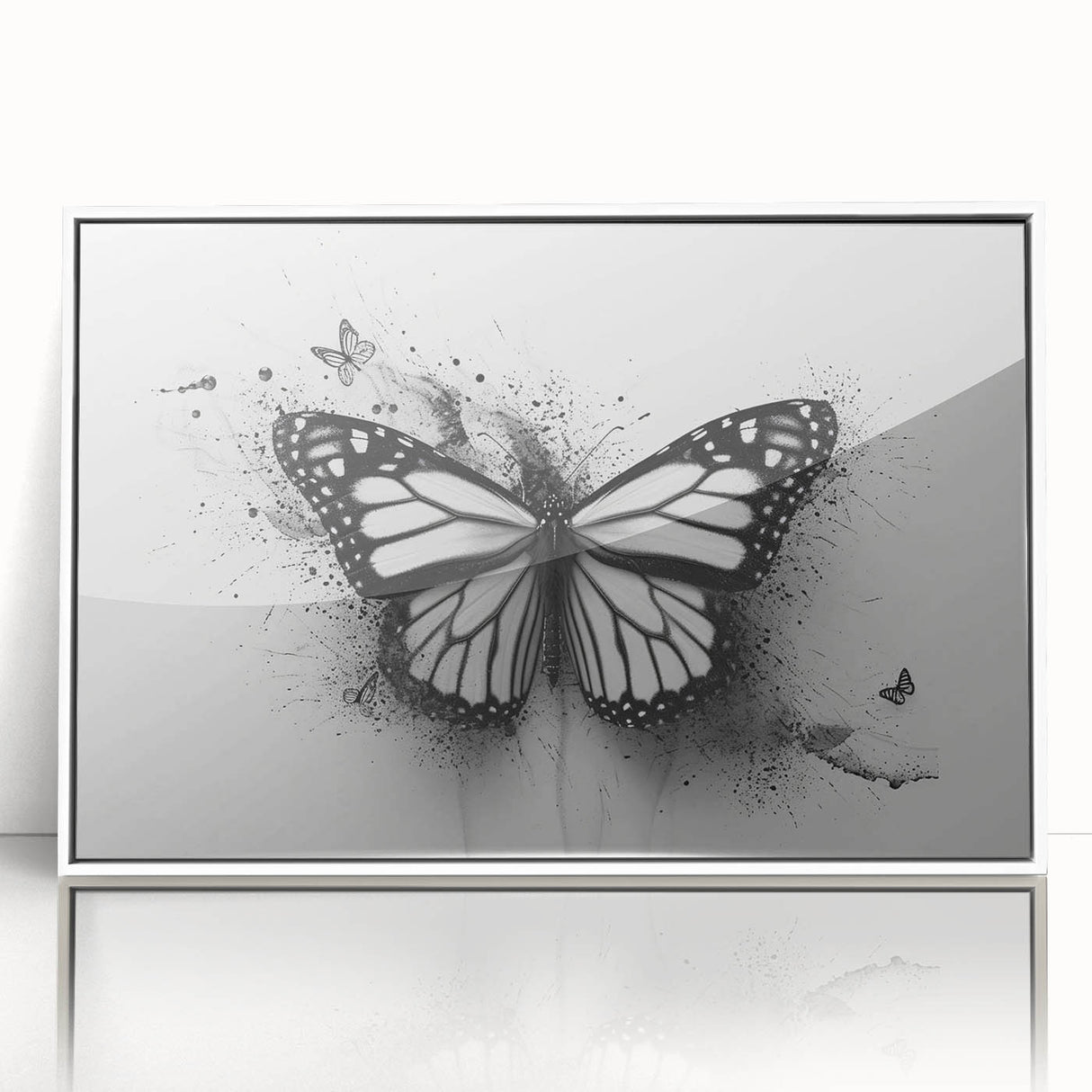 Framed wall art collection showcasing a colorful butterfly and arachnid design, featuring a sleek white frame and acrylic finish, perfect for modern decor.