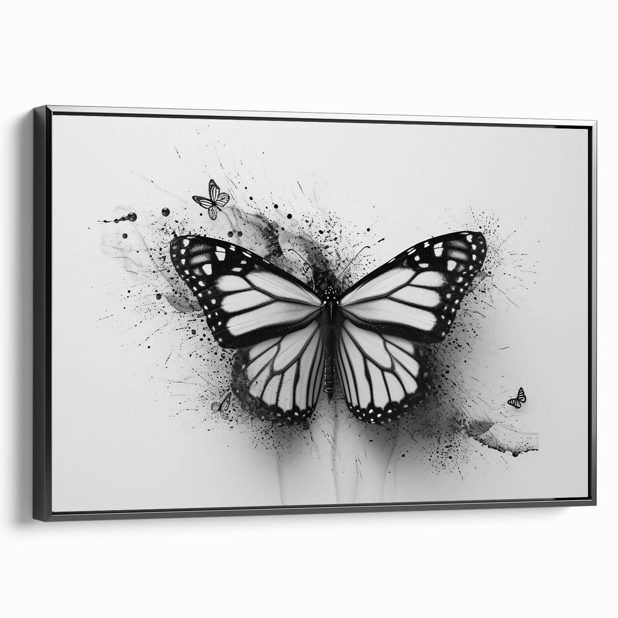 Framed canvas wall art featuring a colorful butterfly design from the insect and arachnid collection, presented in a sleek black frame, ideal for home decor.
