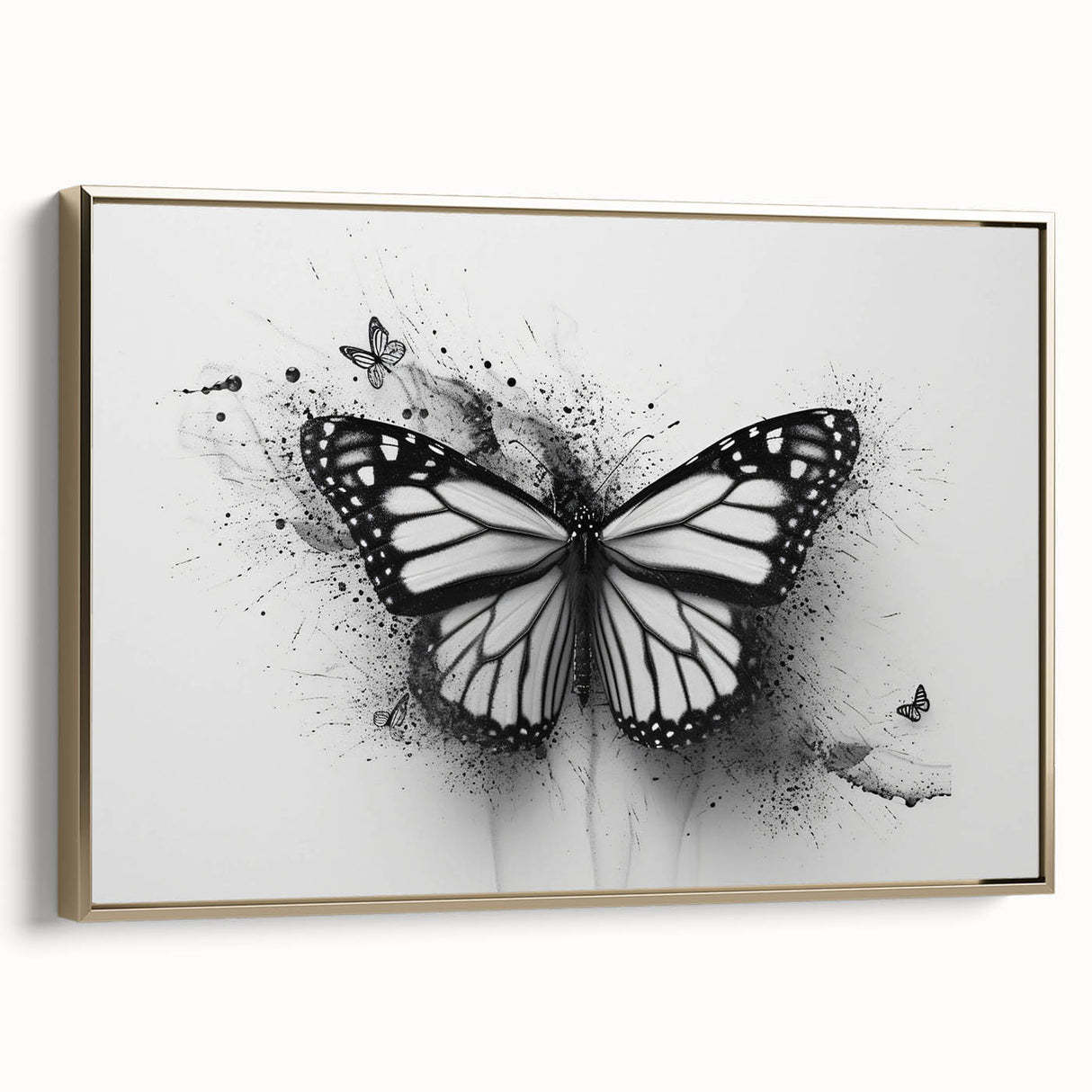 Framed wall art collection showcasing an intricate butterfly design featuring vibrant colors and gold accents, ideal for enhancing modern decor in any room.