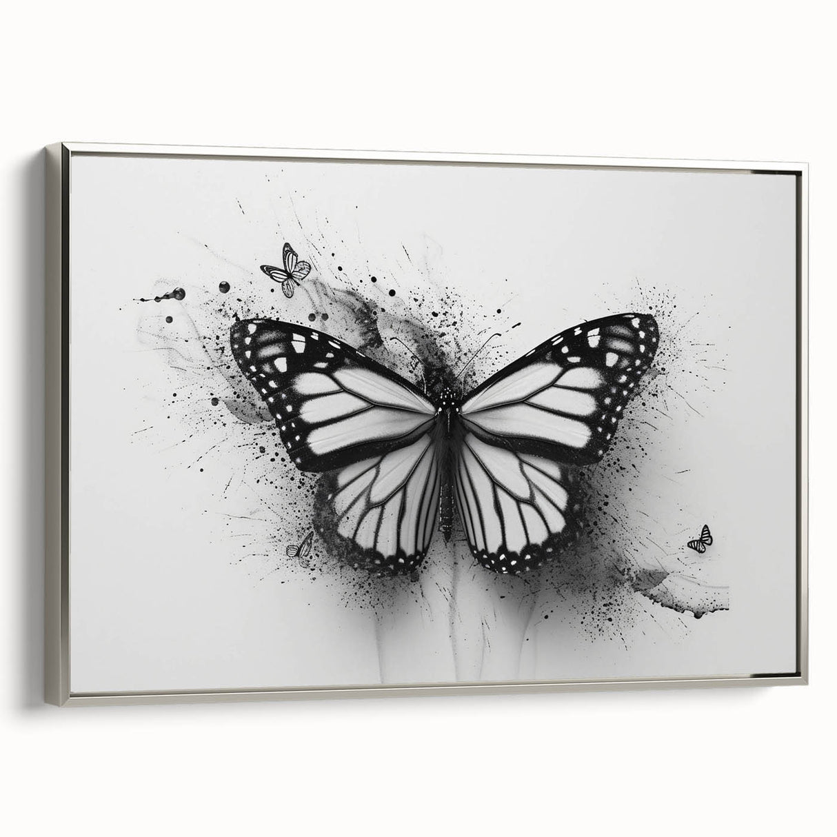 Framed wall art featuring a detailed butterfly design from the Insect and Arachnid collection, set against a silver backdrop, showcasing vibrant colors and intricate patterns, perfect for nature enthusiasts and modern décor.