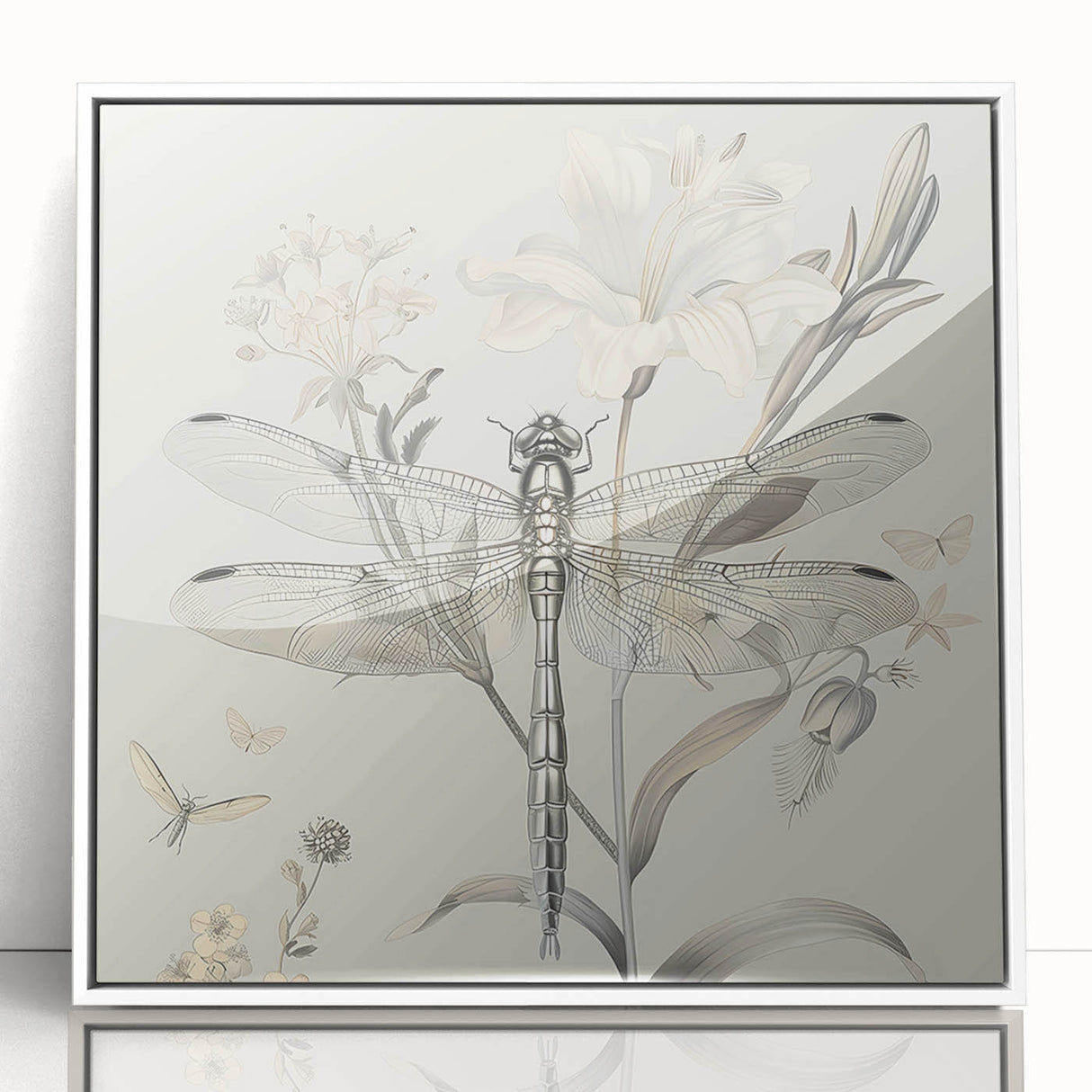 Framed wall art featuring a detailed dragonfly design in vibrant colors, showcasing intricate patterns, set against a white background for a modern aesthetic. Ideal for nature lovers and home decor enthusiasts seeking unique insect-themed art.