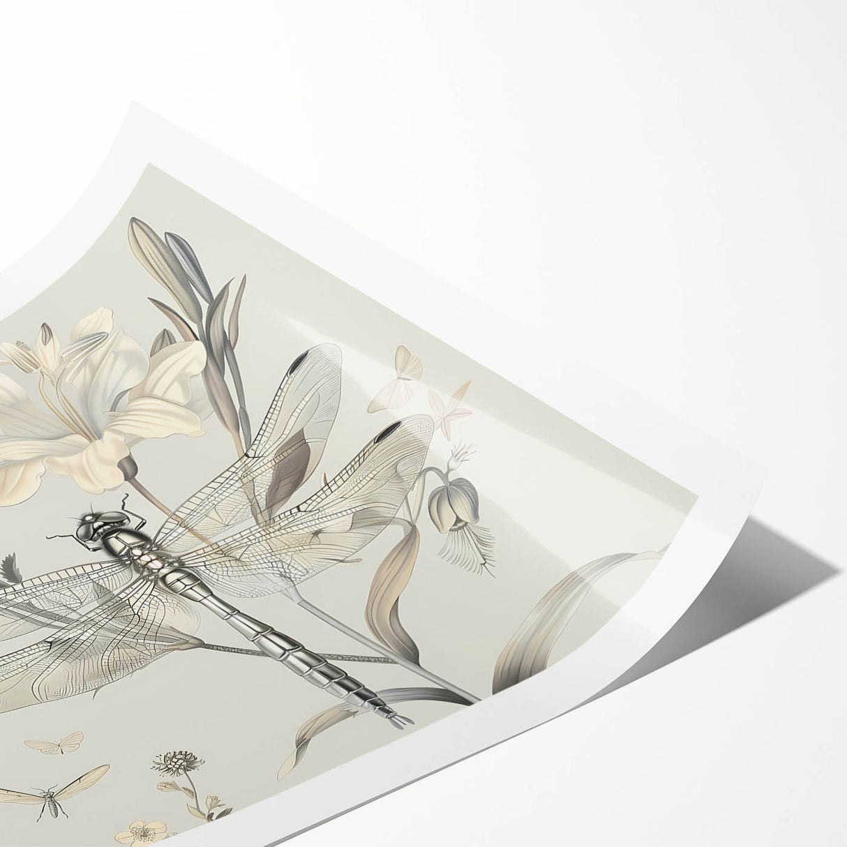 Stunning dragonfly wall art print showcasing intricate insect and arachnid designs, featuring vibrant colors and fine details, rolled for easy display and shipping.