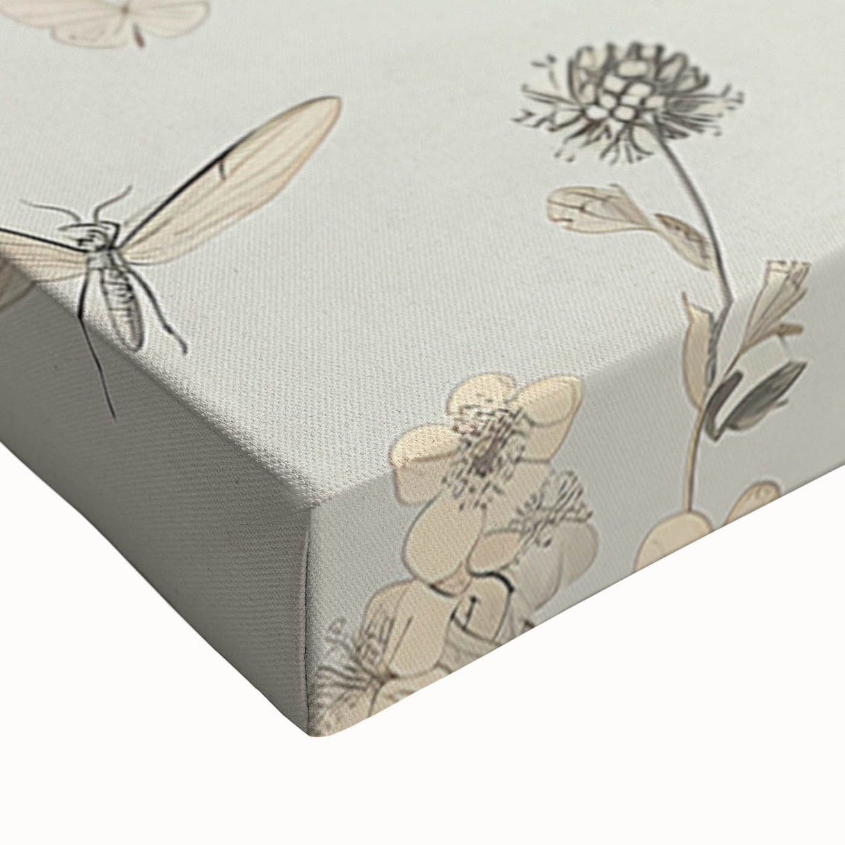 Close-up of a vibrant dragonfly wall art design on stretched canvas, showcasing intricate details and vivid colors, perfect for nature-themed decor.