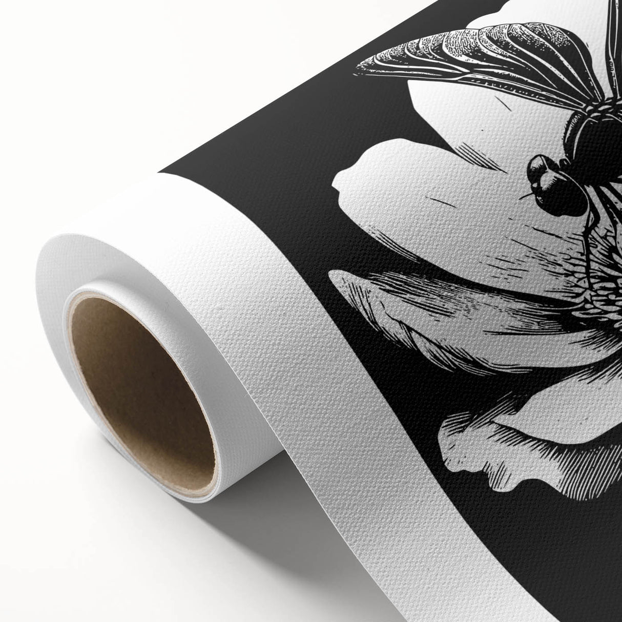 Vibrant rolled canvas artwork showcasing a detailed dragonfly design, ideal for insect enthusiasts; elegantly packaged in a protective cardboard tube for shipping.