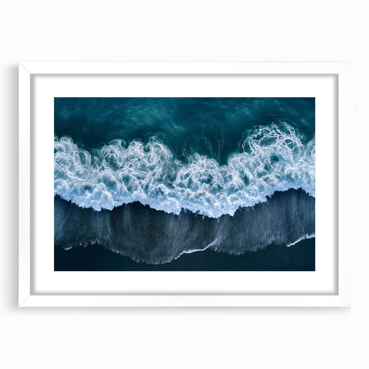 Framed wall art collection showcasing serene beach landscapes with a white mat and frame, ideal for home decor and enhancing living spaces.