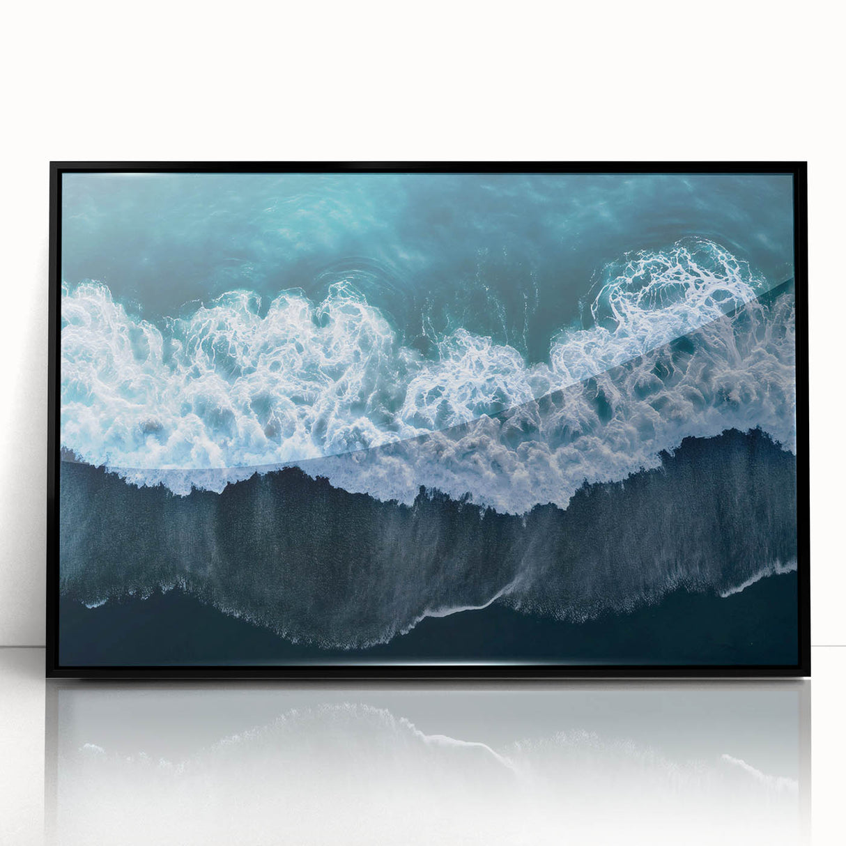 Framed wall art collection showcasing a serene beach landscape design, featuring vibrant colors and intricate details, set in a sleek black frame for modern decor.