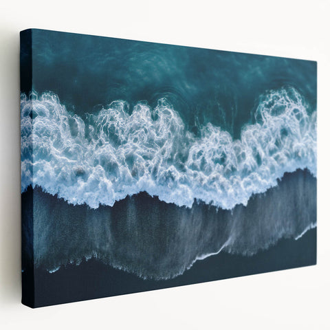 Stretched canvas wall art showcasing a vibrant beach landscape design, featuring soft waves and a sunset, perfect for home decor in coastal themes.