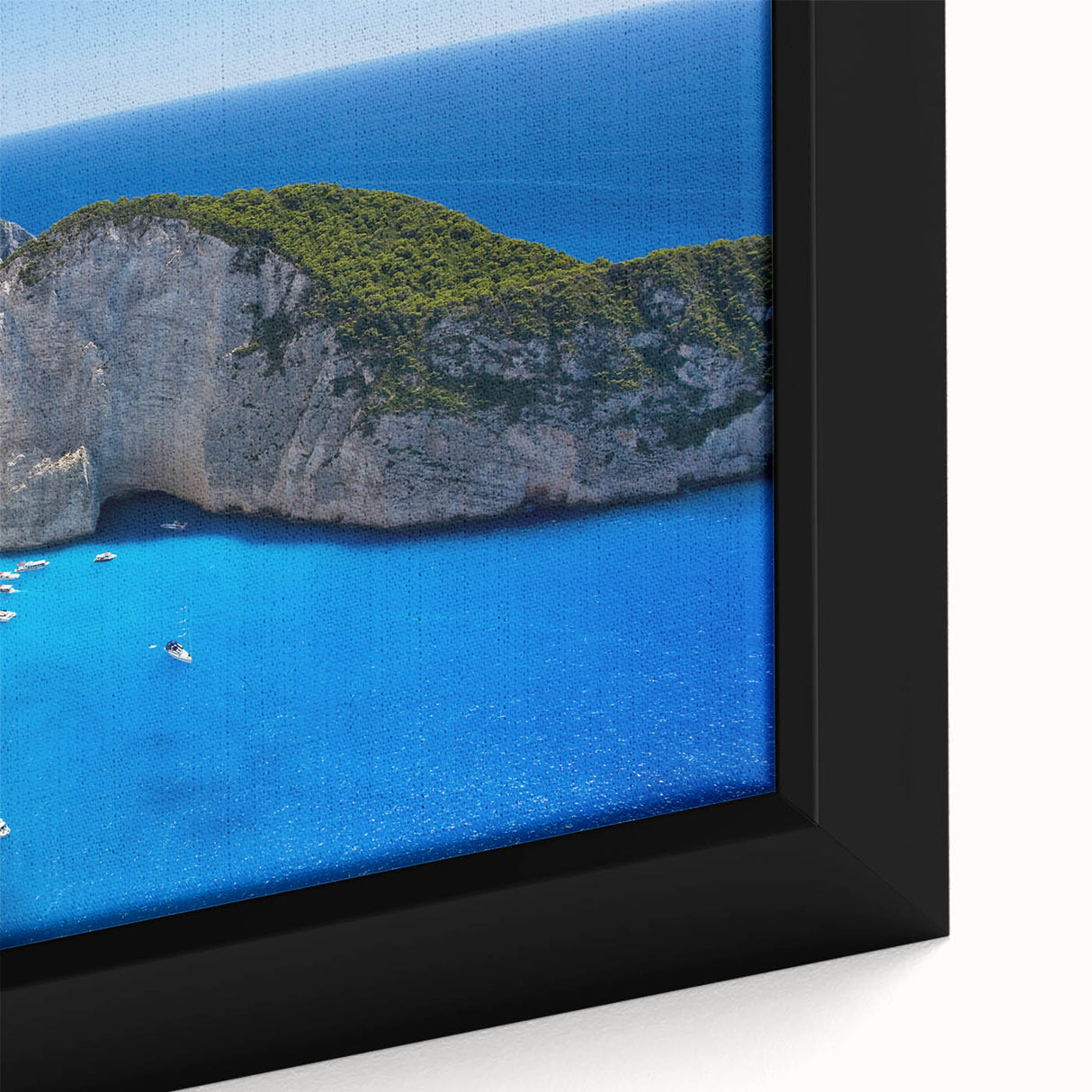 Framed canvas wall art depicting a serene beach landscape with vibrant colors and intricate details, perfect for home decor and coastal themes.