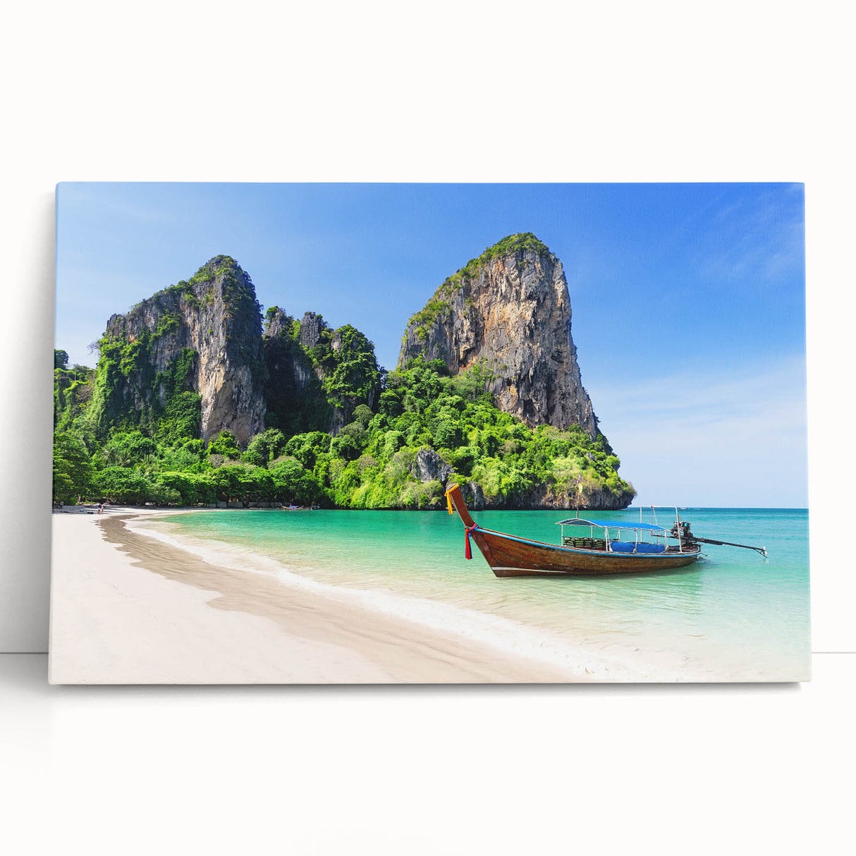 Vibrant stretched canvas artwork depicting a serene beach landscape, featuring soft pastel colors and gentle waves, ideal for enhancing home decor and relaxation.