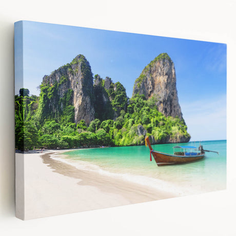 Stretched canvas wall art showcasing a serene beach landscape with soft blue skies and gentle waves, perfect for adding a tranquil touch to any room decor.