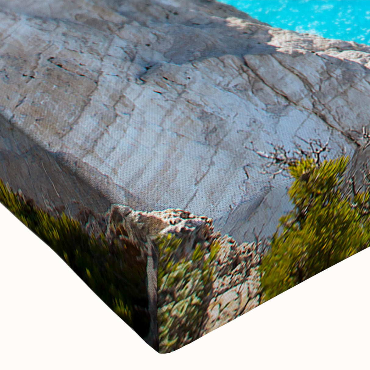 Stretched canvas artwork showcasing a vibrant beach landscape design with vivid colors and intricate details, perfect for enhancing home decor.