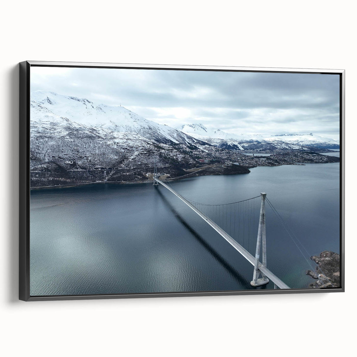 Framed canvas wall art showcasing a serene landscape with a bridge, featuring rich colors and intricate details, ideal for home decor and enhancing living spaces.
