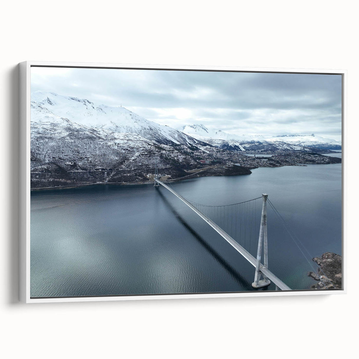Framed canvas wall art depicting a serene landscape with a bridge, showcasing vibrant colors and textures, ideal for modern home decor.