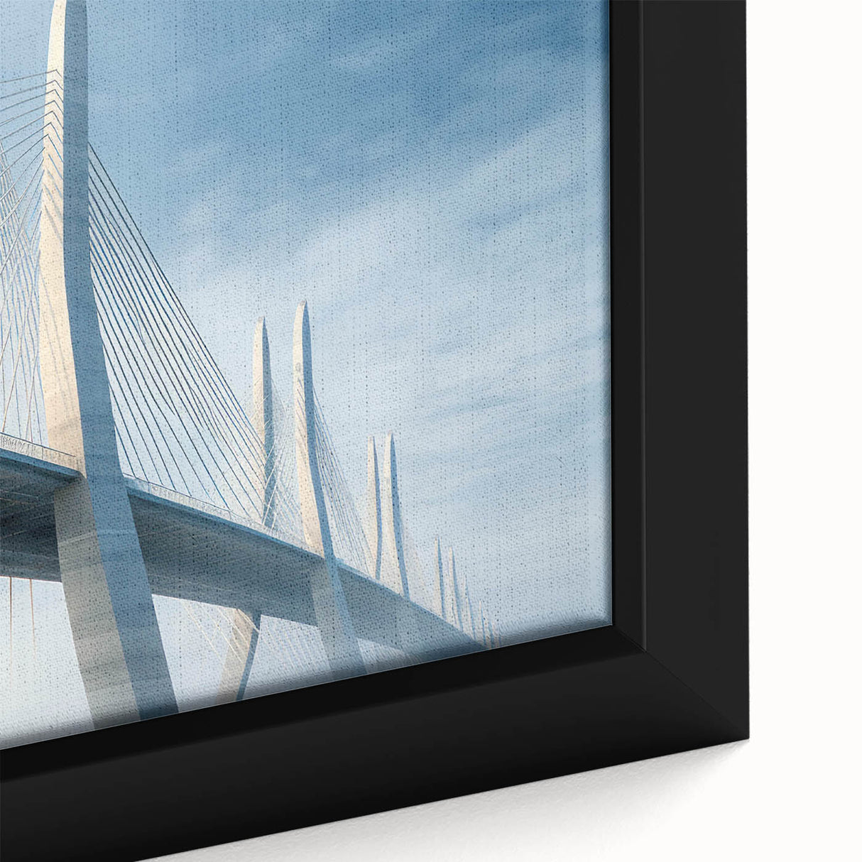 Framed canvas wall art showcasing a vibrant landscape with a bridge, featuring rich colors and intricate details, perfect for home decor enhancement.