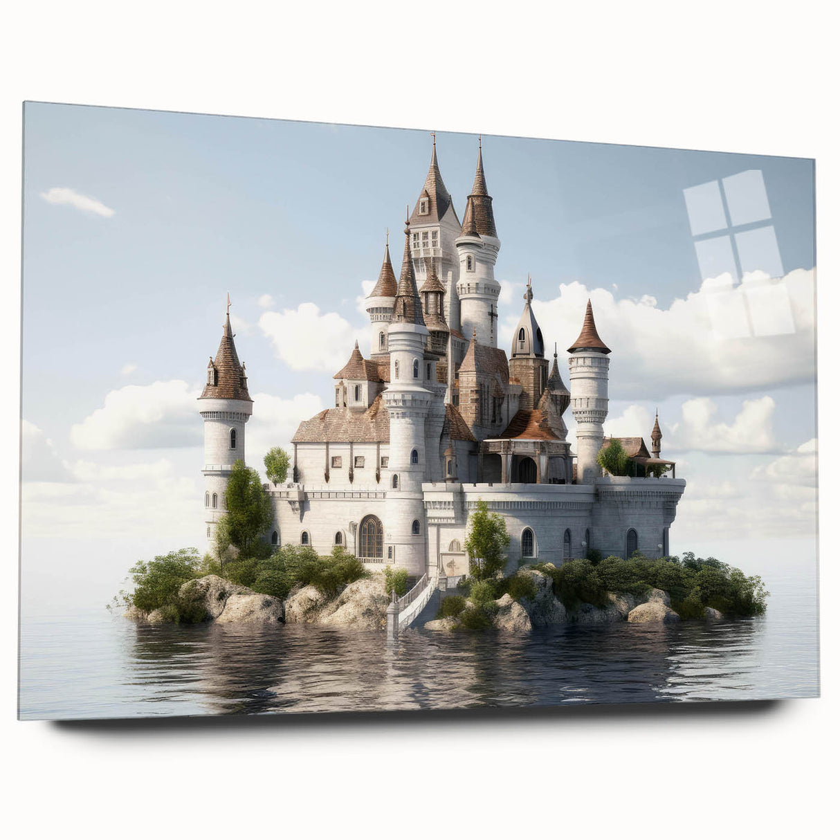 Elegant acrylic wall art depicting a stunning landscape with a castle, showcasing vibrant colors and intricate details, ideal for home decor and design enthusiasts.