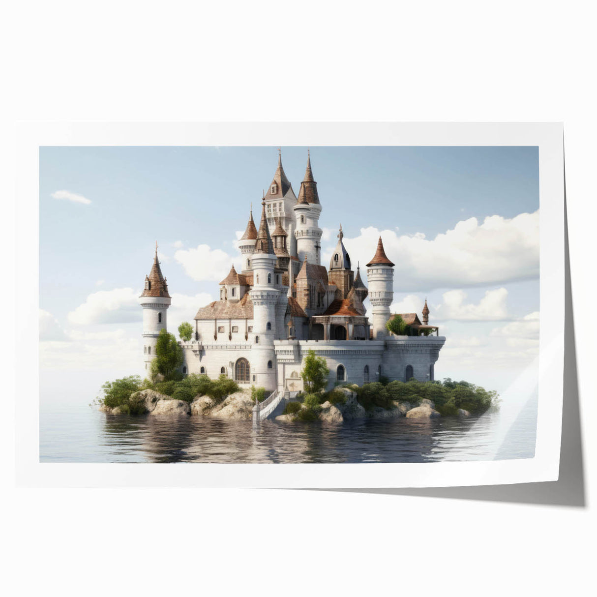 Stunning rolled print of a picturesque castle landscape, showcasing vibrant colors and intricate details, ideal for home decor and art enthusiasts.
