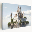 Stretched canvas wall art showcasing a vibrant landscape with a majestic castle, framed in a modern style, perfect for home decor. The artwork features rich colors and intricate details, creating a captivating focal point for any room.