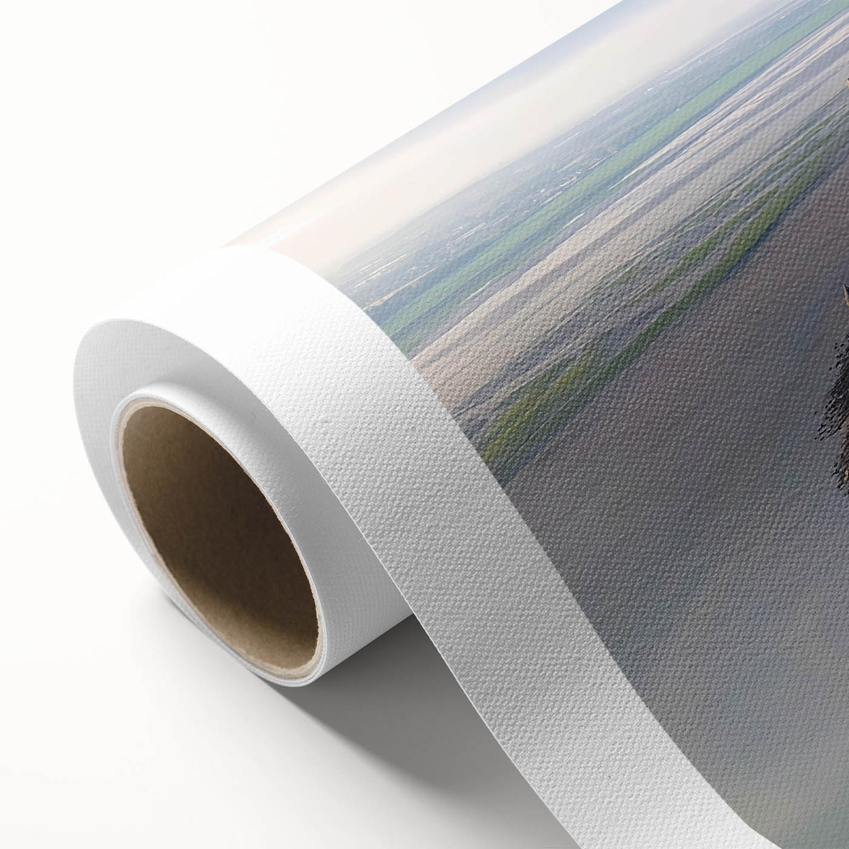 Rolled canvas wall art showcasing a vibrant landscape with a majestic castle, featuring rich colors and intricate details, perfect for home decor.