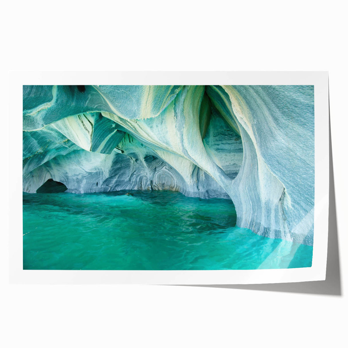 Stunning rolled wall art print showcasing a vibrant landscape and cave design, ideal for modern home decor, featuring rich colors and intricate details in a protective cardboard tube.
