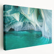 Stretched canvas wall art depicting a serene landscape with caves, showcasing natural tones of greens and browns, perfect for enhancing home decor.