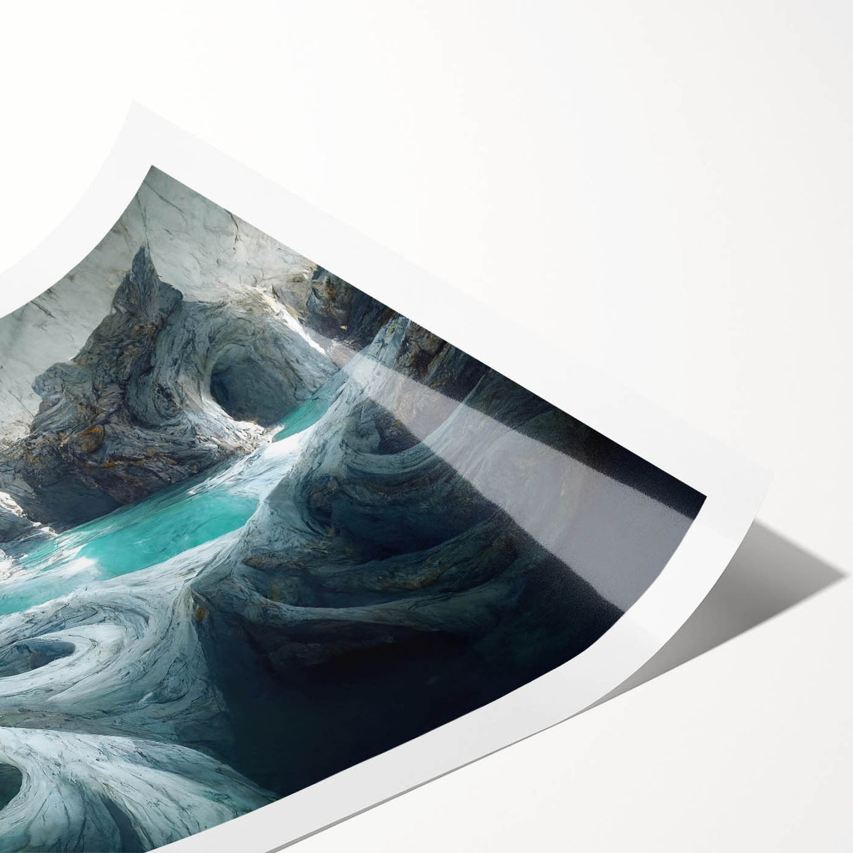 Vibrant rolled print of a landscape featuring intricate cave designs, showcasing earthy tones and textures, ideal for enhancing home decor and artistic spaces.