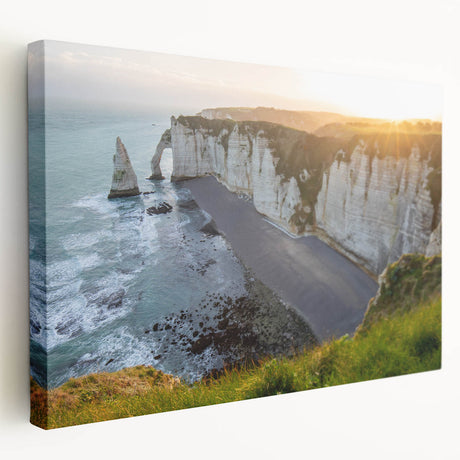 Stretched canvas wall art showcasing a breathtaking landscape of cliffs and vibrant skies, ideal for adding a touch of nature-inspired elegance to any space.