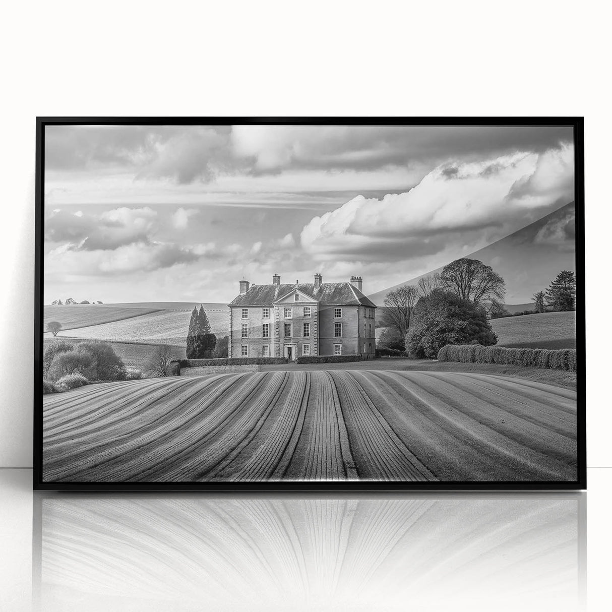 Framed acrylic wall art featuring a picturesque countryside landscape in vibrant colors, showcasing rolling hills and a serene sky, perfect for enhancing home decor.