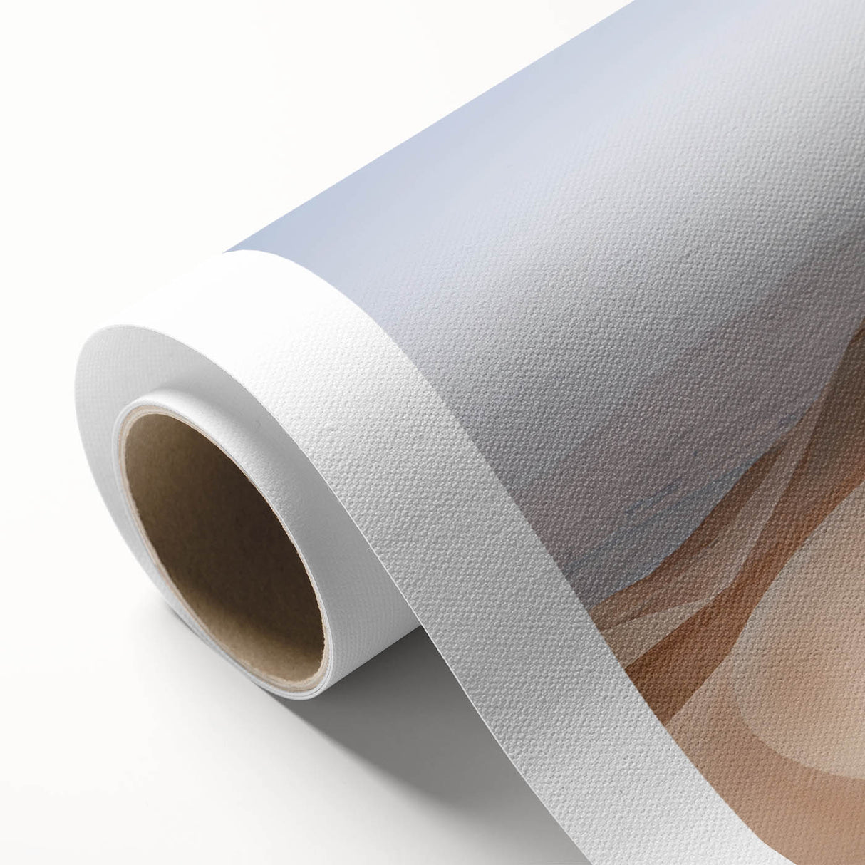 Rolled canvas showcasing a vibrant desert landscape wall art design, featuring warm tones of orange and gold, ideal for home decor and artistic enhancement.