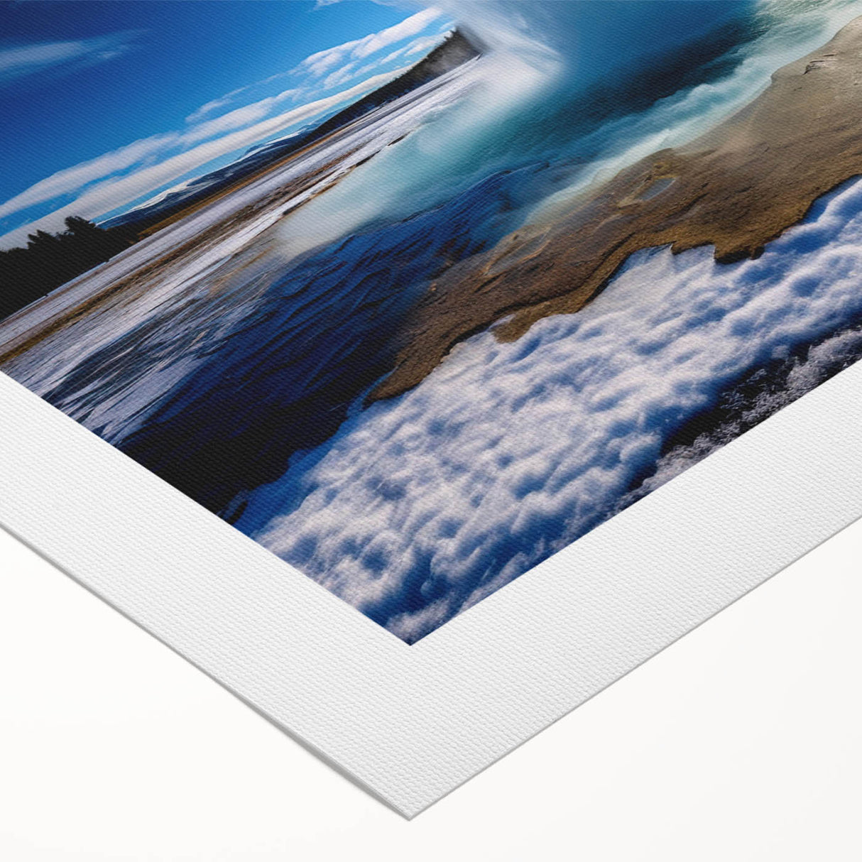 Rolled canvas showcasing a vibrant geyser landscape design in rich colors, perfect for home decor. Packaged securely in a durable cardboard tube for safe delivery.