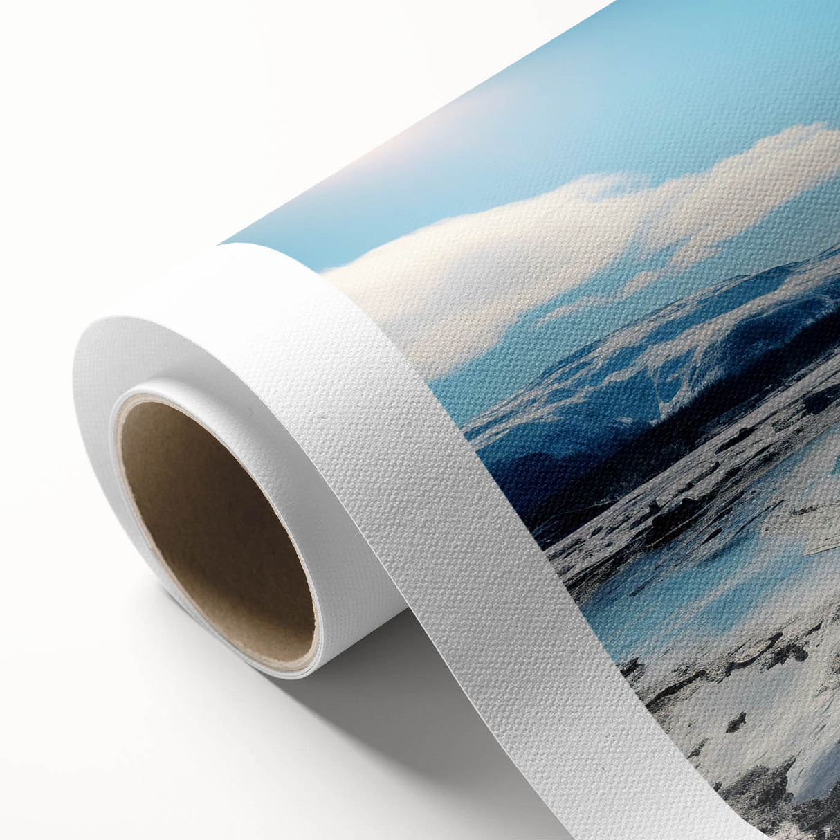 Vibrant rolled canvas wall art depicting a stunning geyser landscape, showcasing rich colors and intricate details, elegantly packaged in a protective tube for easy display.