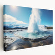 Stretched canvas wall art showcasing a vibrant landscape design featuring a geyser, with rich colors and dynamic textures, perfect for modern home decor.