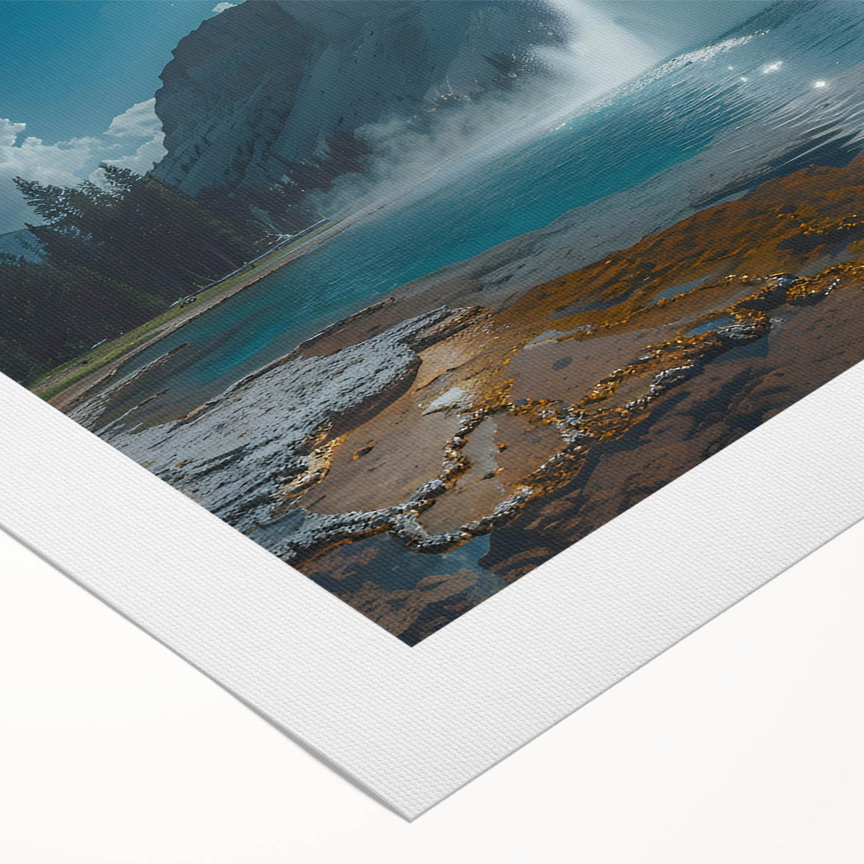 Geyser wall art design on rolled canvas, showcasing vibrant colors and intricate patterns, perfect for enhancing modern home decor and artistic ambiance.