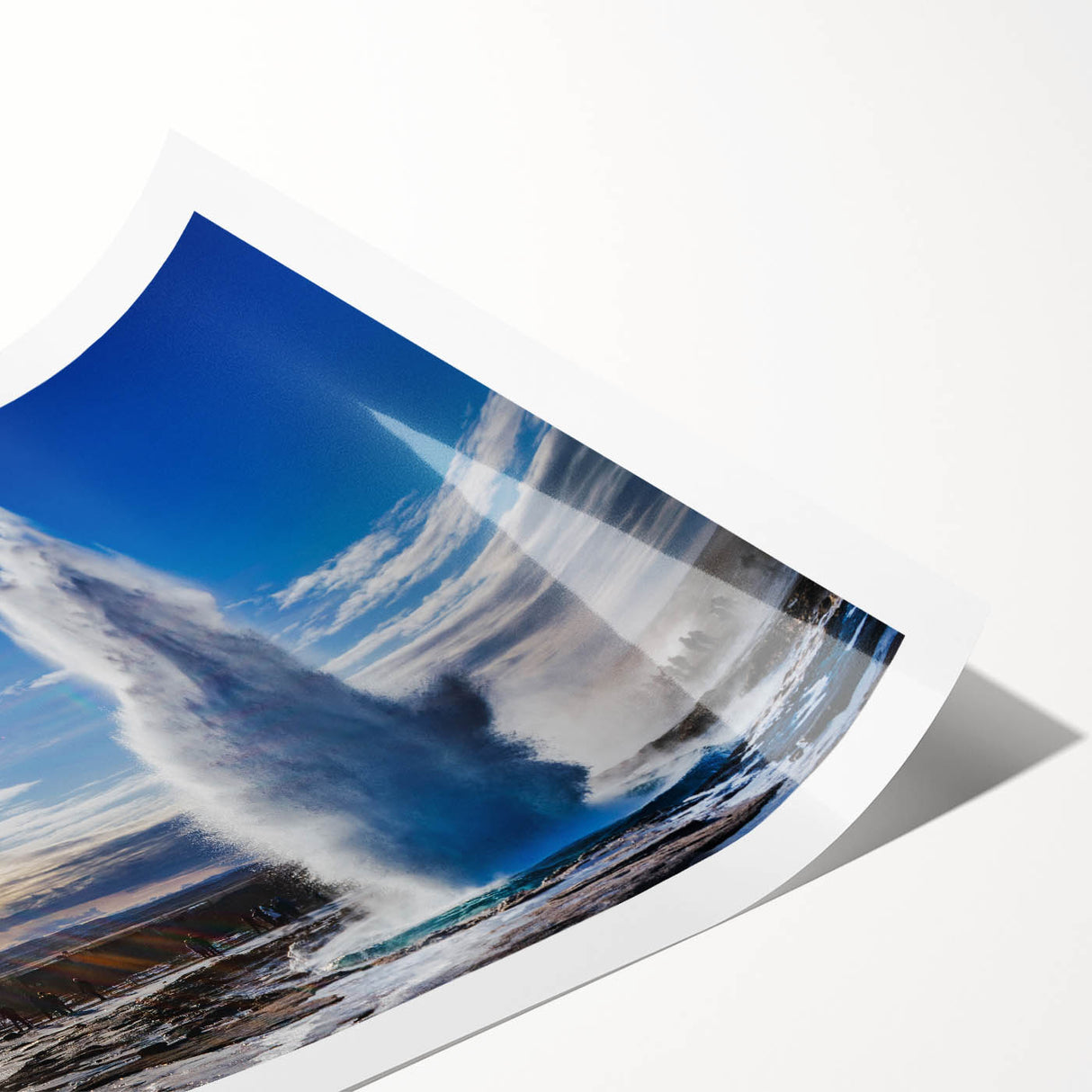 Vibrant rolled print showcasing a geyser landscape design, featuring bold colors and intricate details, ideal for home decor and art enthusiasts, securely packaged in a protective tube.