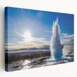 Stretched canvas wall art showcasing a vibrant blue and green geyser landscape design, perfect for adding a natural touch to home decor. Ideal for nature enthusiasts and art lovers alike.