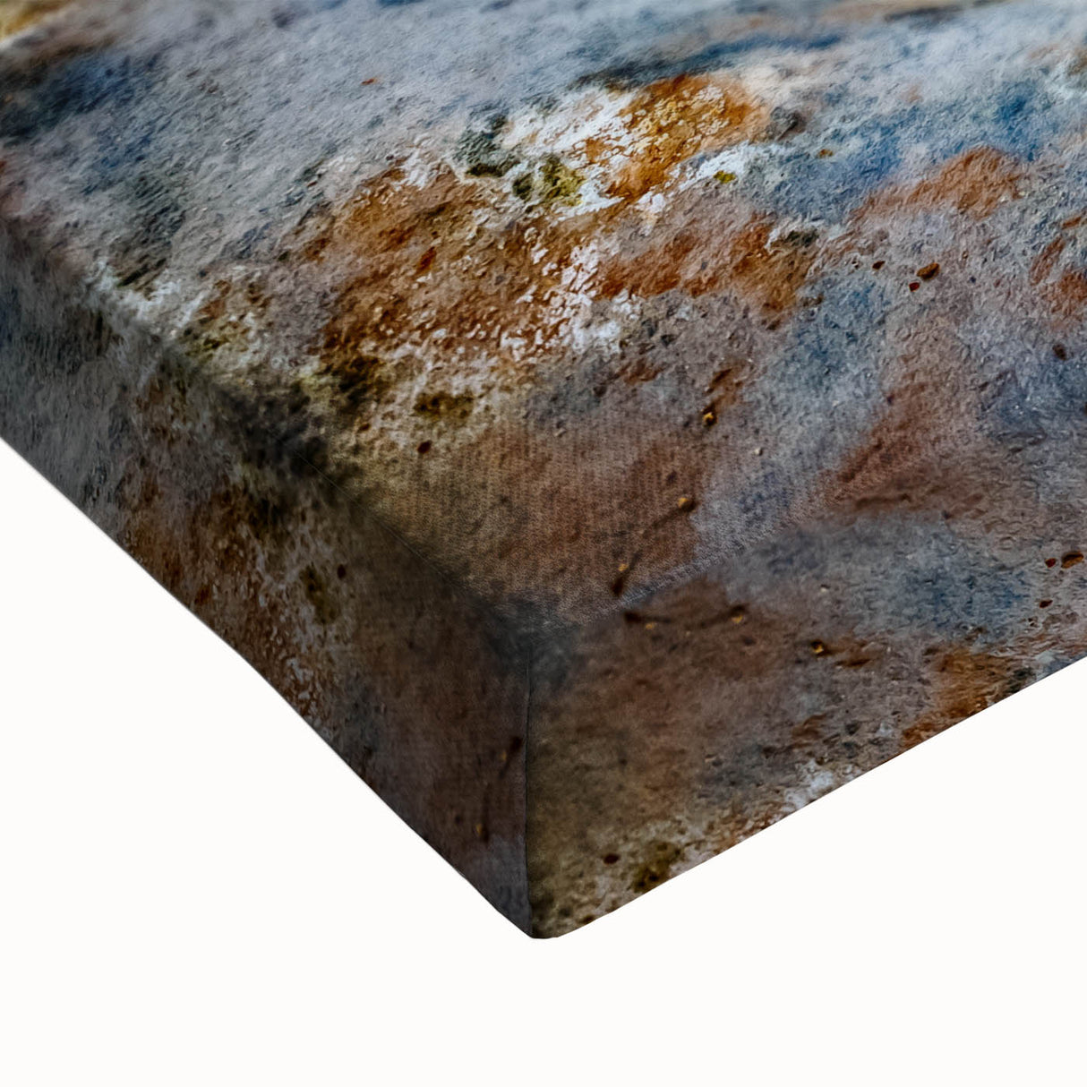 Close-up of a stretched canvas wall art piece featuring a vibrant geyser landscape design, showcasing rich colors and intricate details, perfect for home decor.