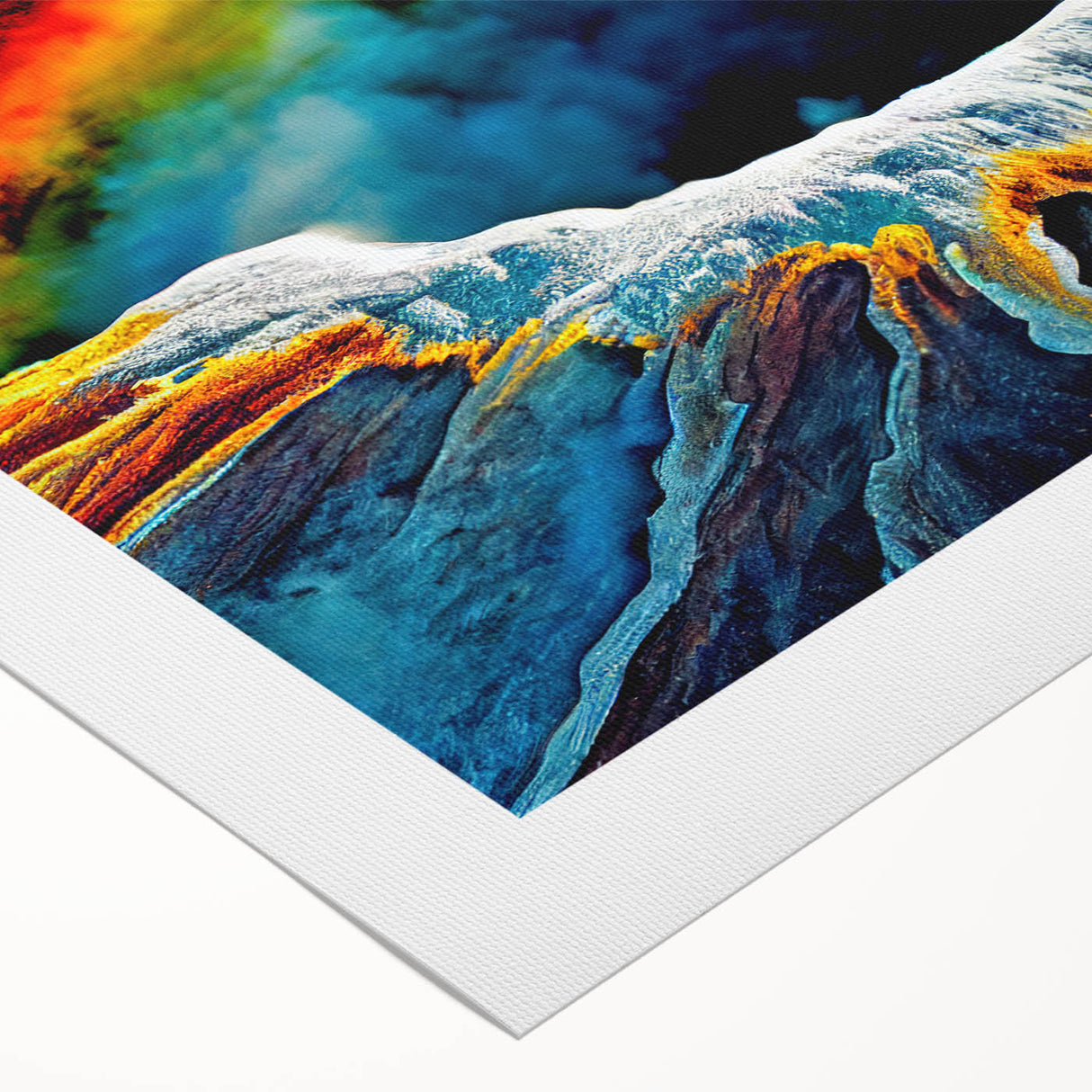 Vibrant rolled canvas showcasing a stunning geyser landscape design in rich colors, perfect for modern home decor, packaged securely in a protective tube.