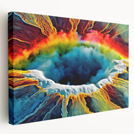Stretched canvas wall art featuring a vibrant geyser landscape design, showcasing rich colors and dynamic textures, perfect for modern home decor accents.