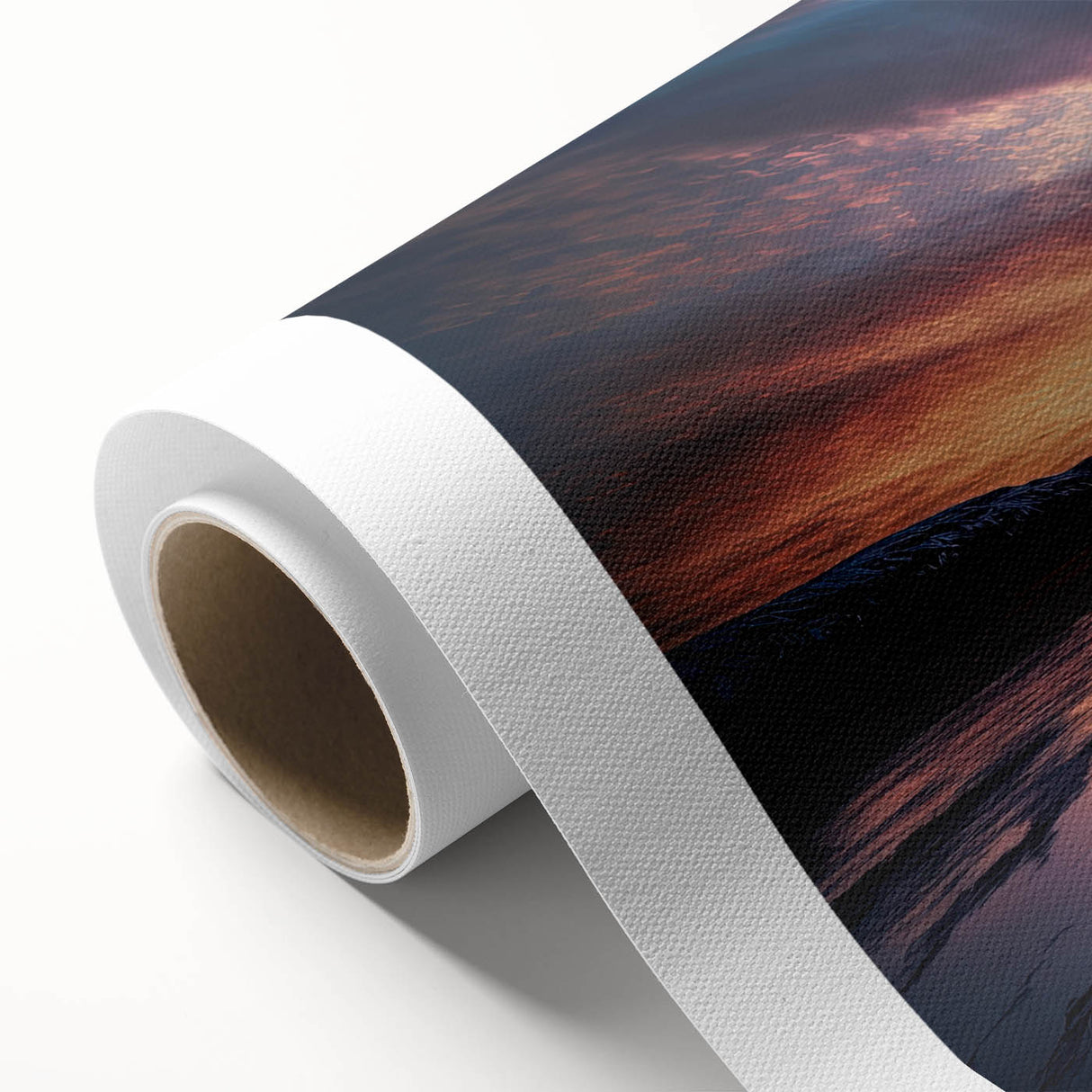 Vibrant rolled canvas showcasing a geyser landscape design in rich colors, ideal for modern home decor, presented in a protective cardboard tube.