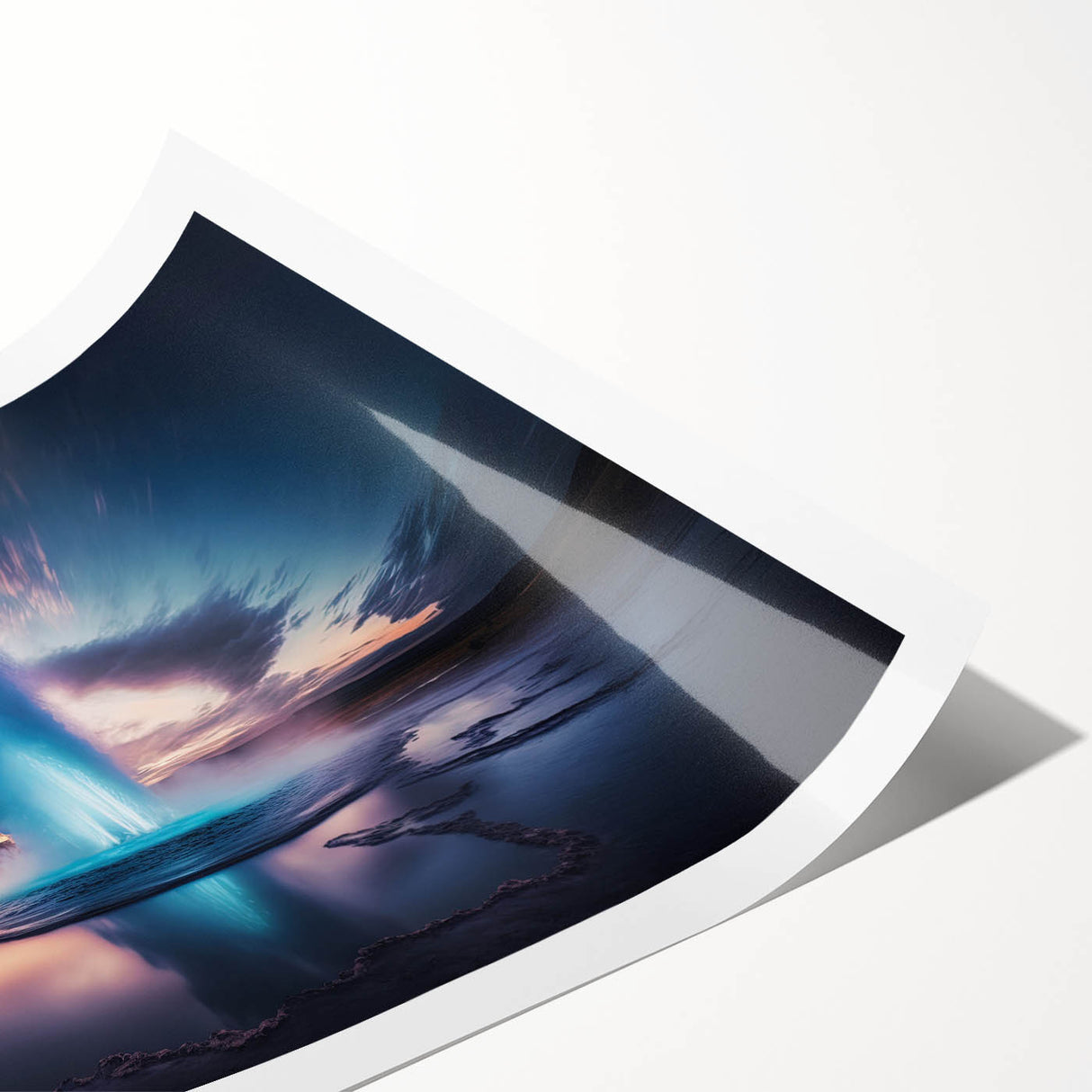 Rolled print of a geyser landscape design showcasing vibrant colors and intricate details, ideal for home decor, packaged securely in a protective tube.