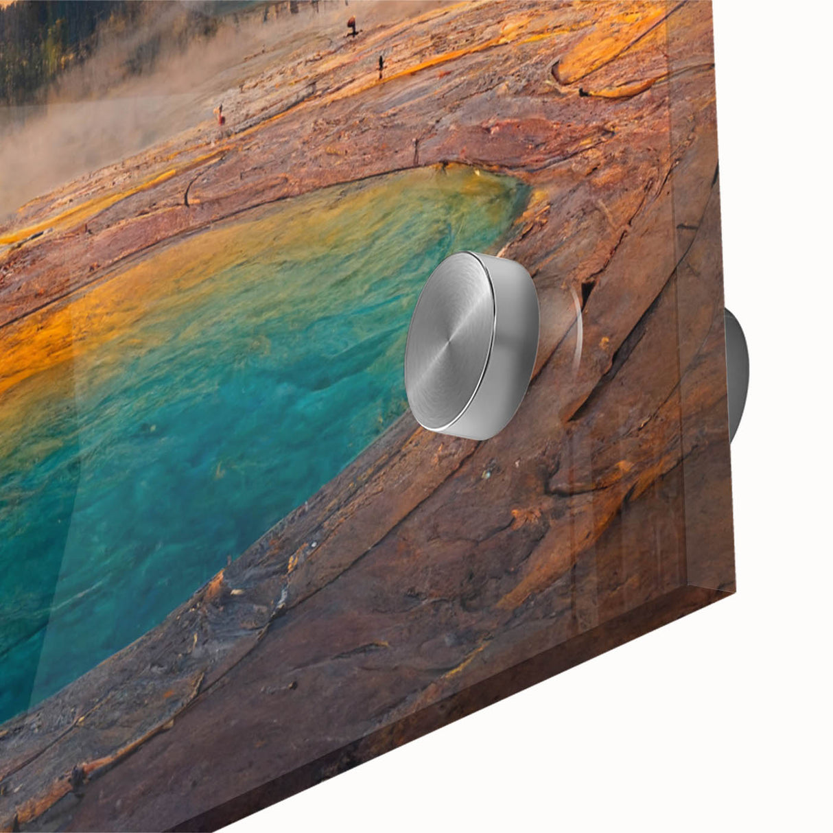 Close-up of a vibrant geyser design wall art piece made from acrylic glass, showcasing intricate details and dynamic colors, perfect for modern home decor.