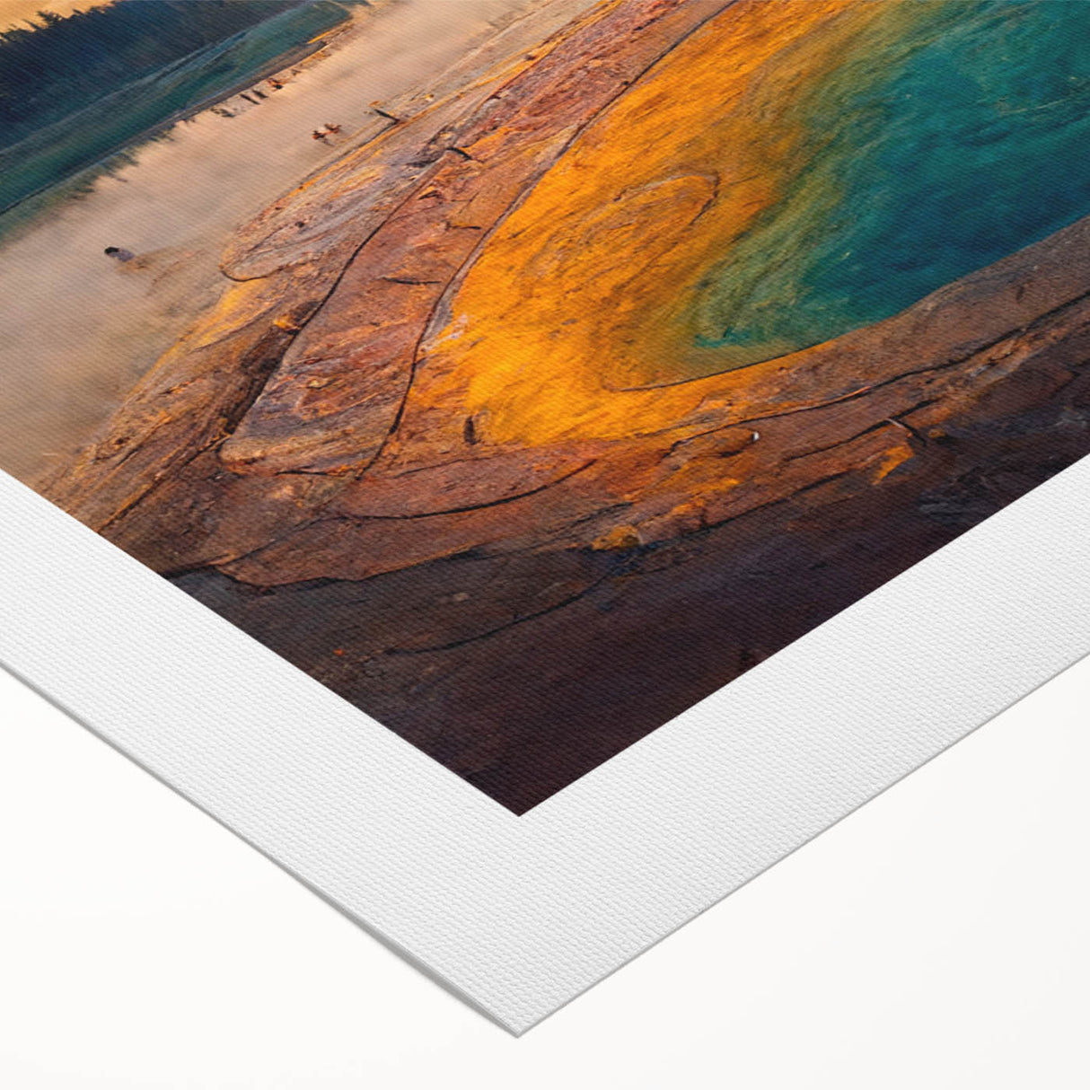 Vibrant geyser landscape wall art print on rolled canvas, showcasing rich colors and intricate details, ideal for home decor and art enthusiasts. Perfectly packaged in a sturdy tube for safe delivery.