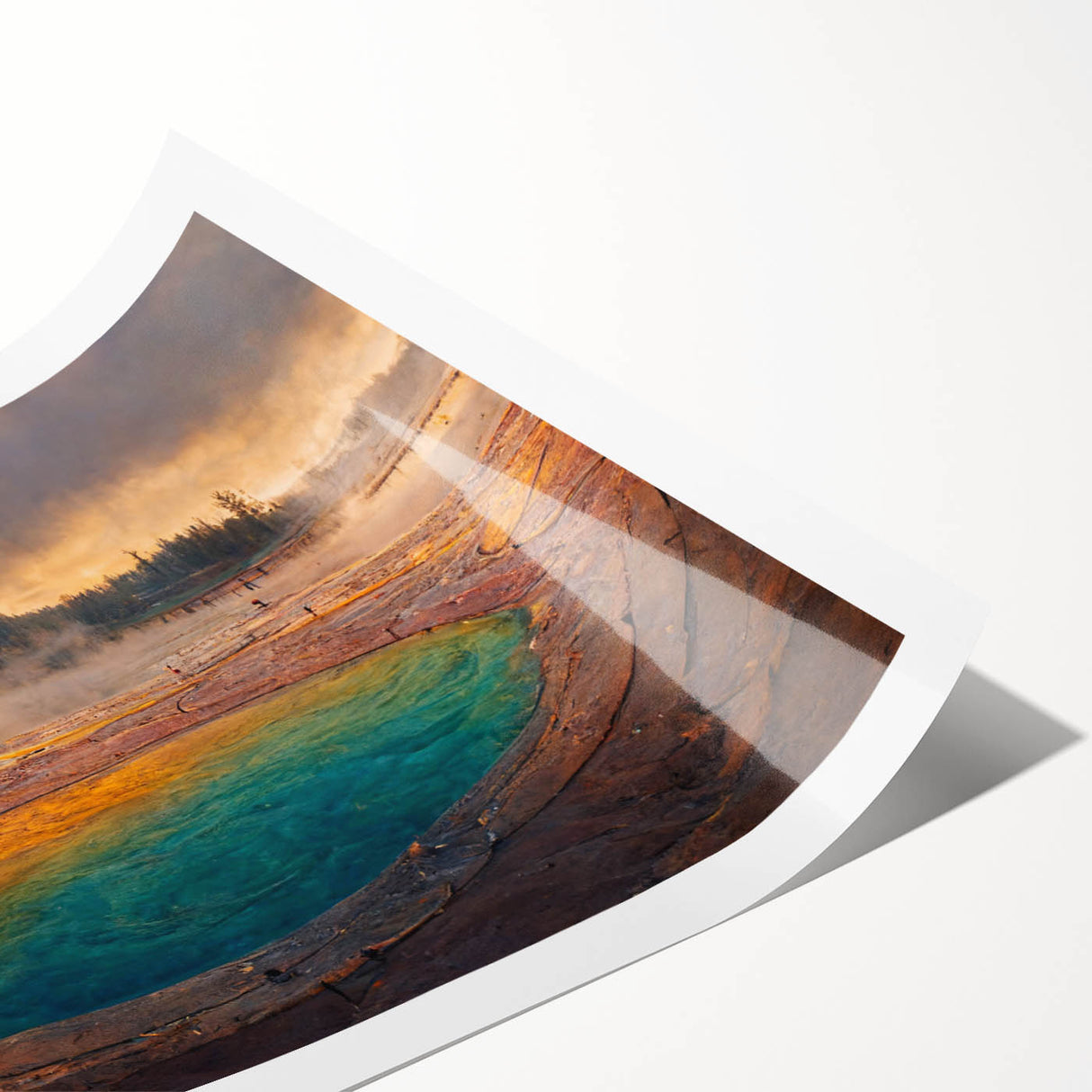 Vibrant rolled print showcasing a geyser landscape design with rich colors and intricate details, ideal for home decor or art collection, packaged securely.