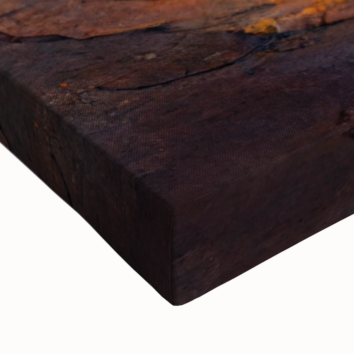 Close-up of a vibrant stretched canvas featuring a geyser landscape design, showcasing intricate details and rich colors, ideal for enhancing home decor.