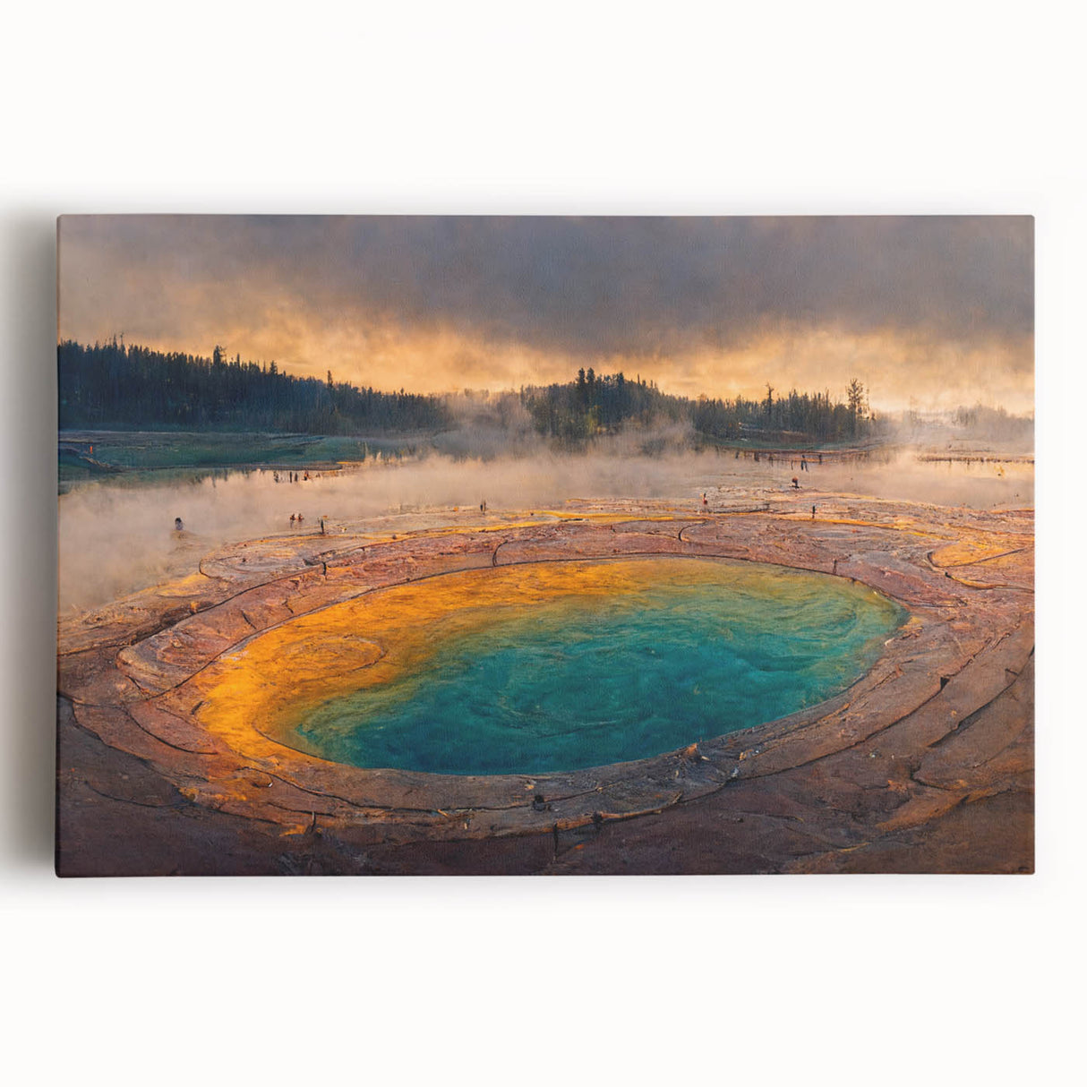 Stretched canvas showcasing a vibrant geyser landscape design, featuring dynamic colors and textures, ideal for enhancing modern home decor.
